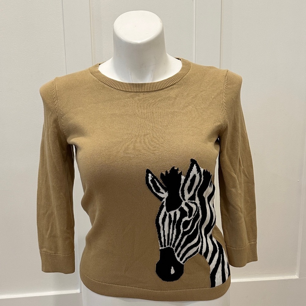 Talbots Crewneck Pullover Zebra Sweater Size Medium Petite